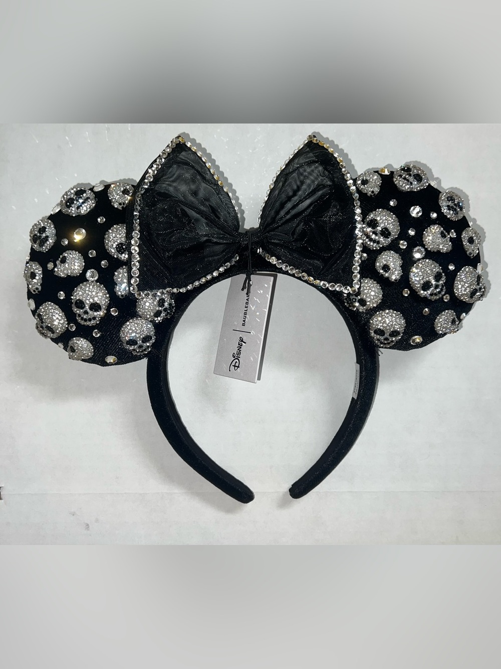 Disney Baublebar Black Minnie Ear Headband with Crystal Skull Embellishments 202